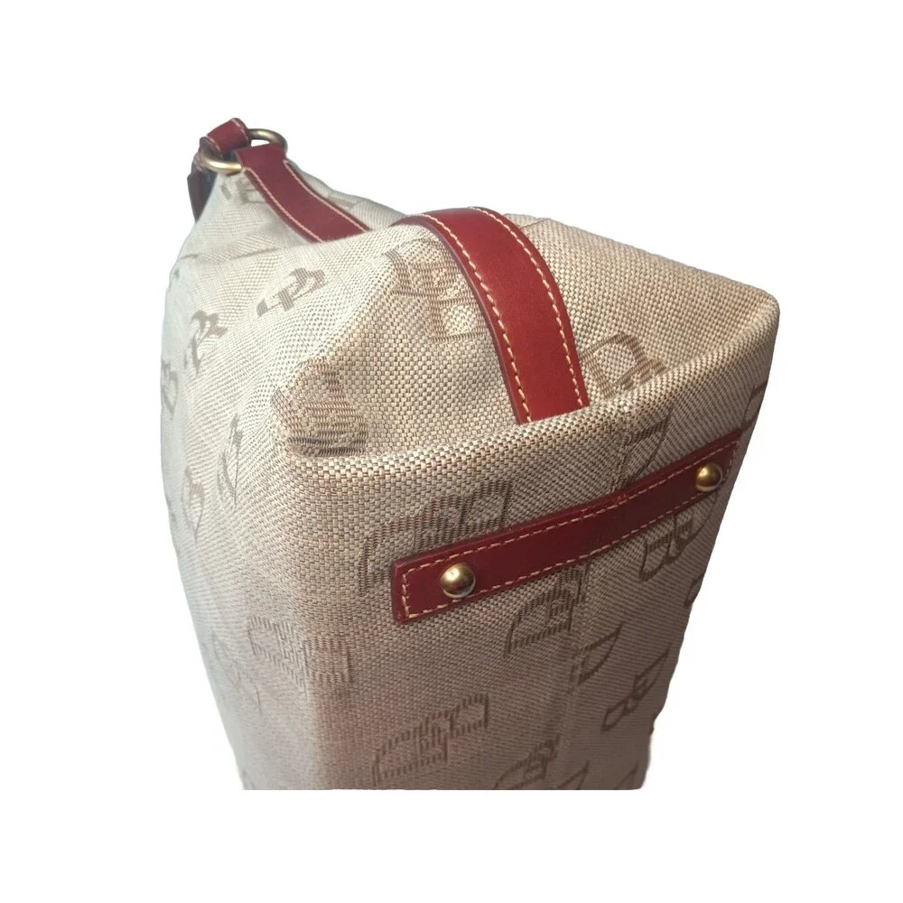 Dooney & Bourke Brown Signature Hobo Canvas Shoulder Bag Leather Trim